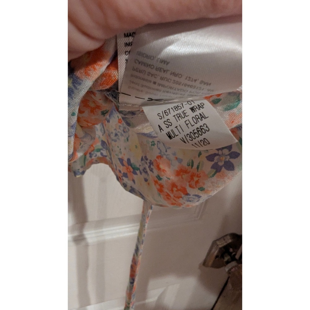 Old Navy Floral Wrap Top L Multi-Color Puff Sleeve Cottagecore Boho Top - Picture 9 of 10